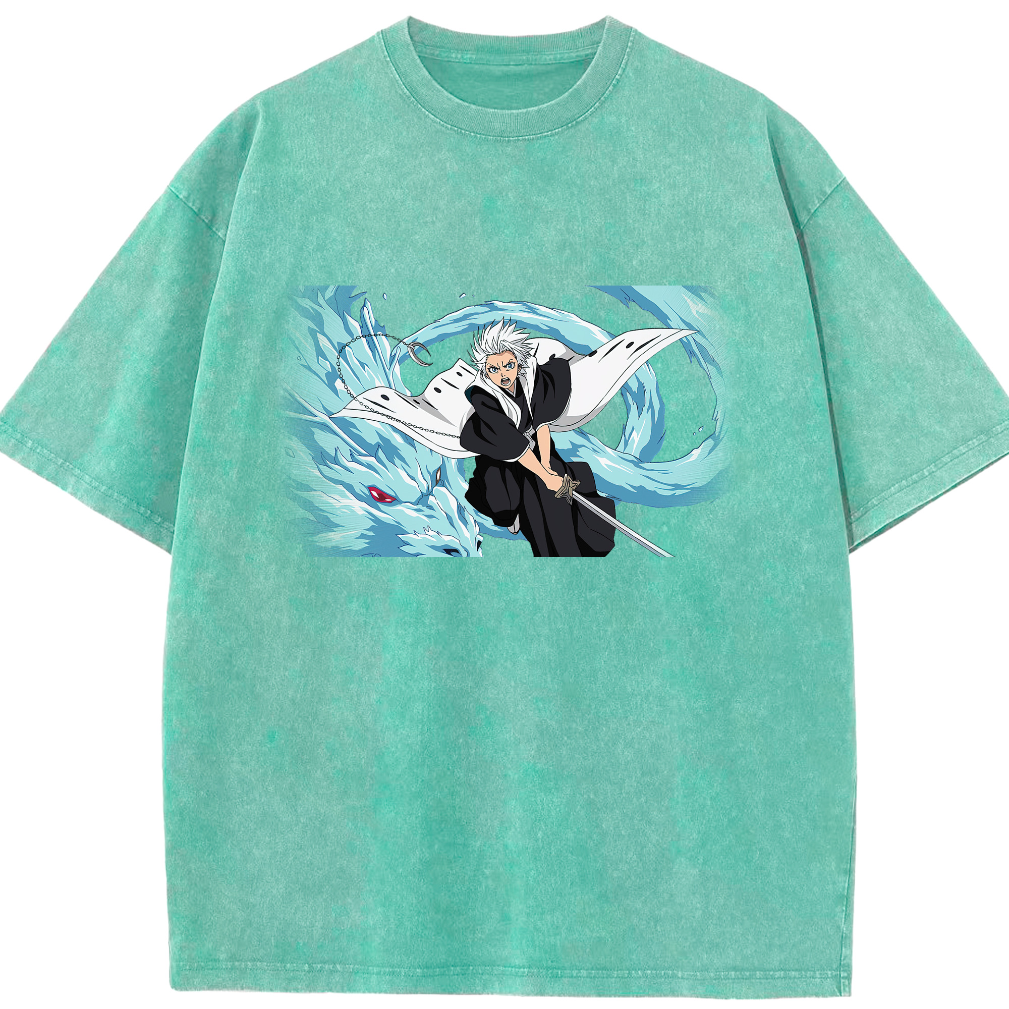 （画像用） ブリーチ 日番谷冬獅郎（ひつがや とうしろう） BLEACH Hitsugaya Toushirou 綿100% ヴィンテージ風 半袖Tシャツ（フロントプリント）